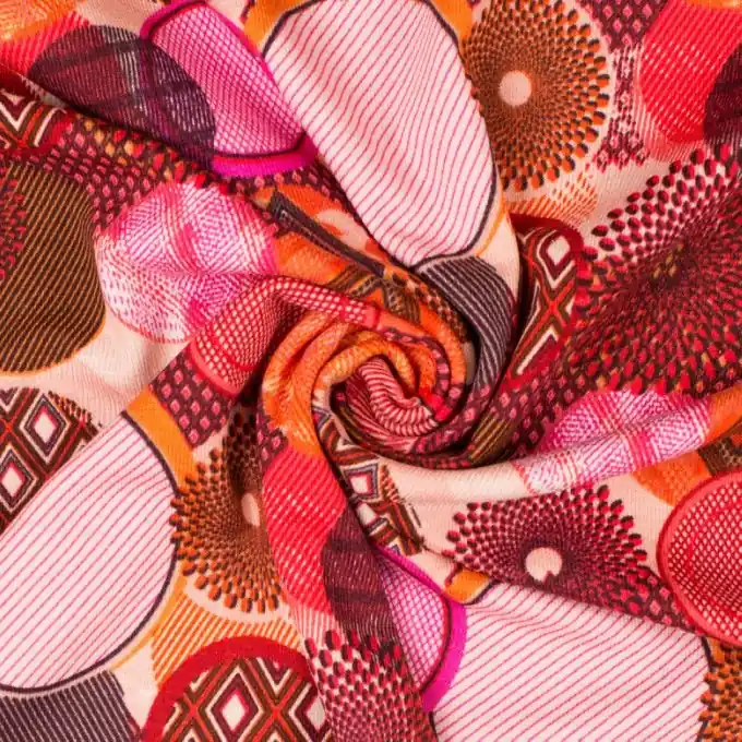 Heißes Angebot Jersey Viskose Rauten Rosa/Orange/Ecru