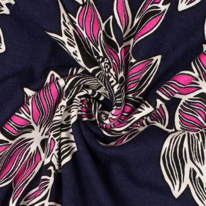 Jersey Viskose Blumen Pink/Schwarz Highlight