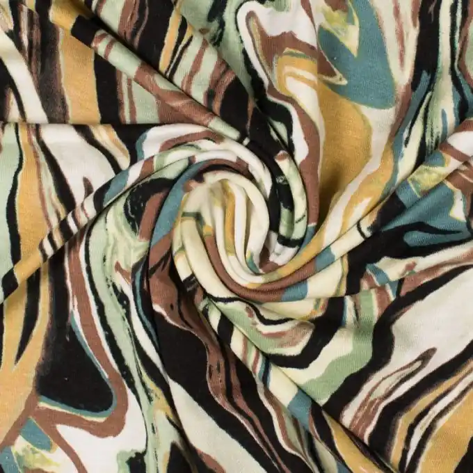 Jersey Viskose Wellen Grün/Braun/Ecru Neuheit