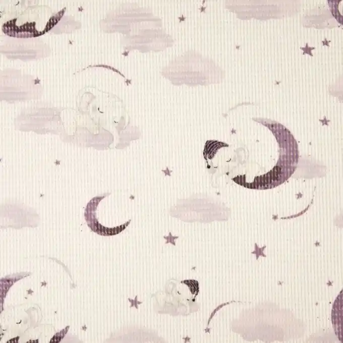 Jersey Baumwolle geprägt Ecru Elefanten Malve Premium