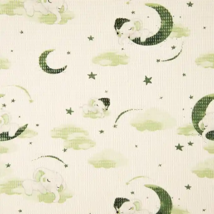 Handgefertigt Jersey Baumwolle geprägt Ecru Elefanten Grün