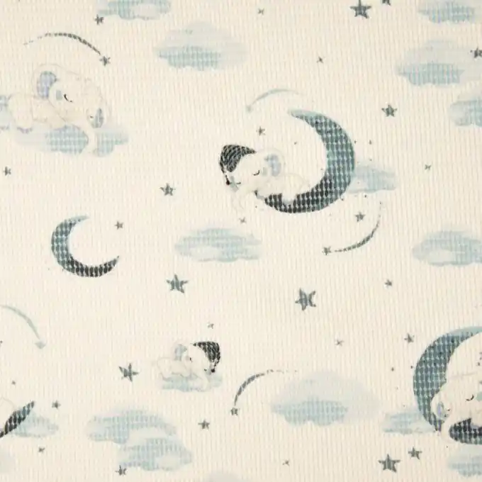 Jersey Baumwolle geprägt Ecru Elefanten Blau Top-Qualität