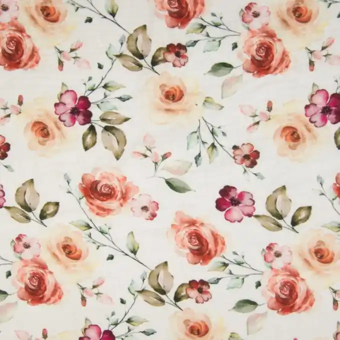 Top-Seller Double Gaze Stoff Blumenprint Rosa/Ecru 140cm Breite