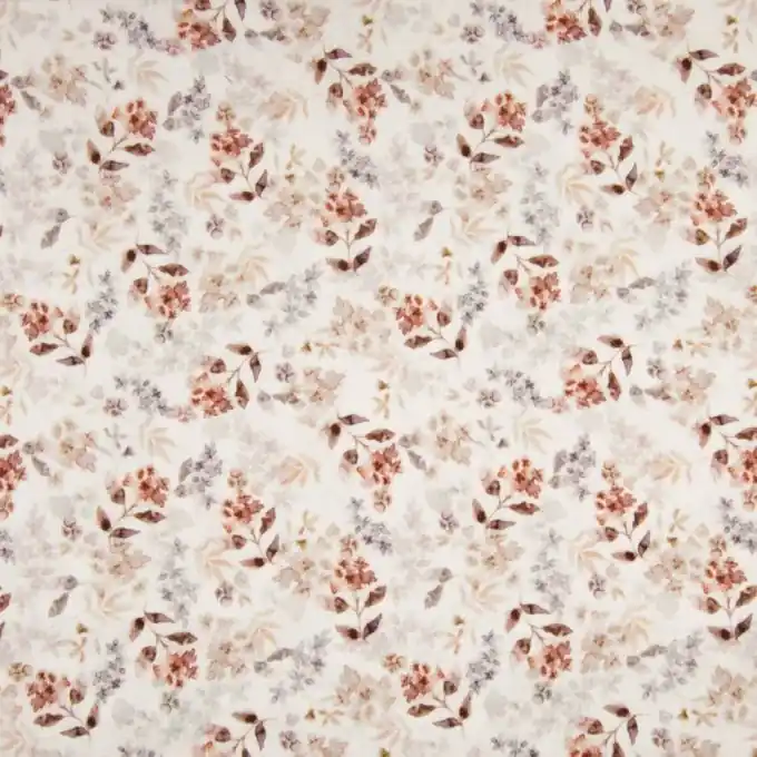 Doppel-Gaze Stoff Terrakotta/Grau, Blumenprint, 140cm Breite Meistverkauft