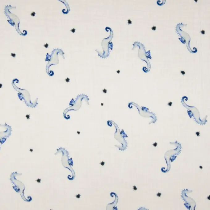 Original Doppelte Gaze Seepferdchen Blau/Ecru