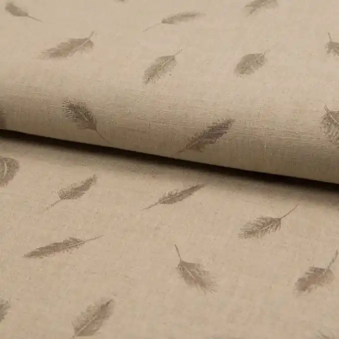 Stoff Leinen Beige Blätter Preisreduziert