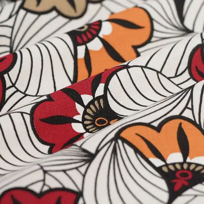 Highlight Dicker Baumwollstoff Blumen Weiß