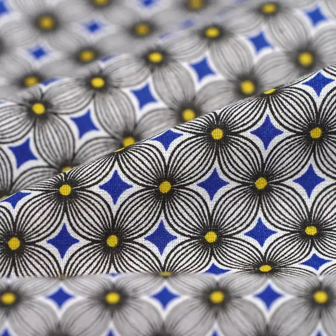 Kostenfreie Lieferung Cretonne Sisal Sonenblumen Königsblau