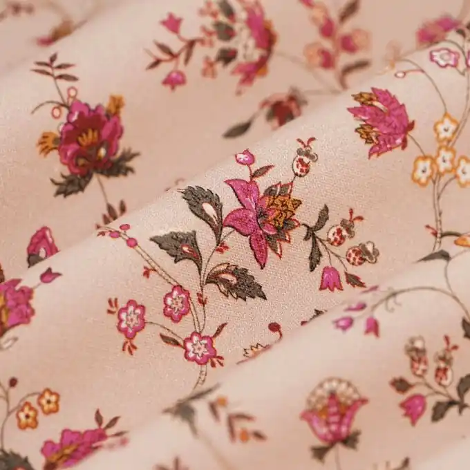 Dicker Baumwollstoff Linenlook Flora Beige Sonderangebot