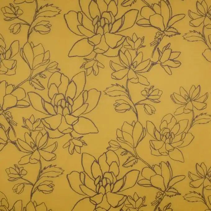 Versand Am Gleichen Tag Vorhangsstoff Senfgelb Blumen Schwarz 300cm