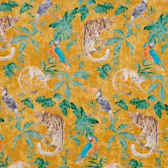 Geld-Zurück-Garantie Polsterstoff Safrangelb Dschungeltiere