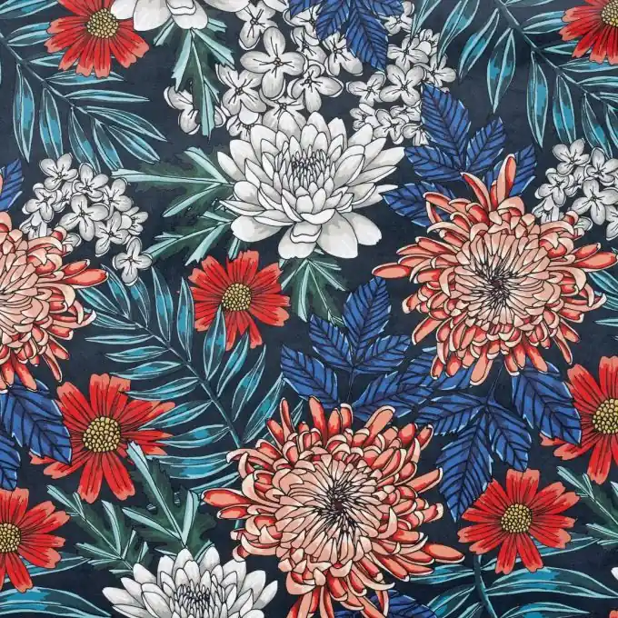 Polsterstoff Samt Blau Chrysantheme XXL Heute Kaufen