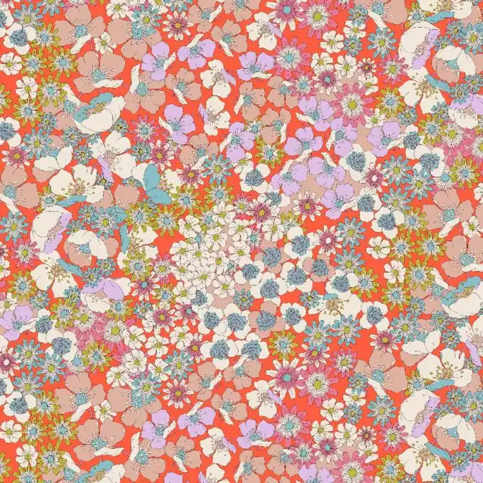 Popeline Viskose Vintage Blumen Orange Markenware