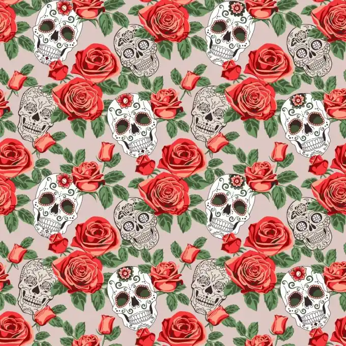 Neu Im Sortiment Popeline Baumwolle Totenkopf Rosa