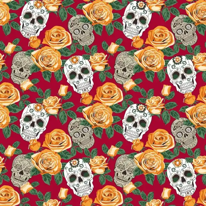 Heute Kaufen Popeline Baumwolle Totenkopf Rosa/Rot