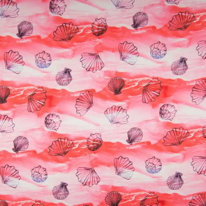 Markenware Satinstoff Polyester Muscheln Blau