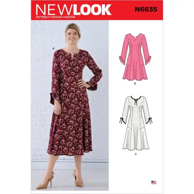 New look Schnittmuster 6635 Kleid 2 Längen ENG/FR/ES Versand Am Gleichen Tag