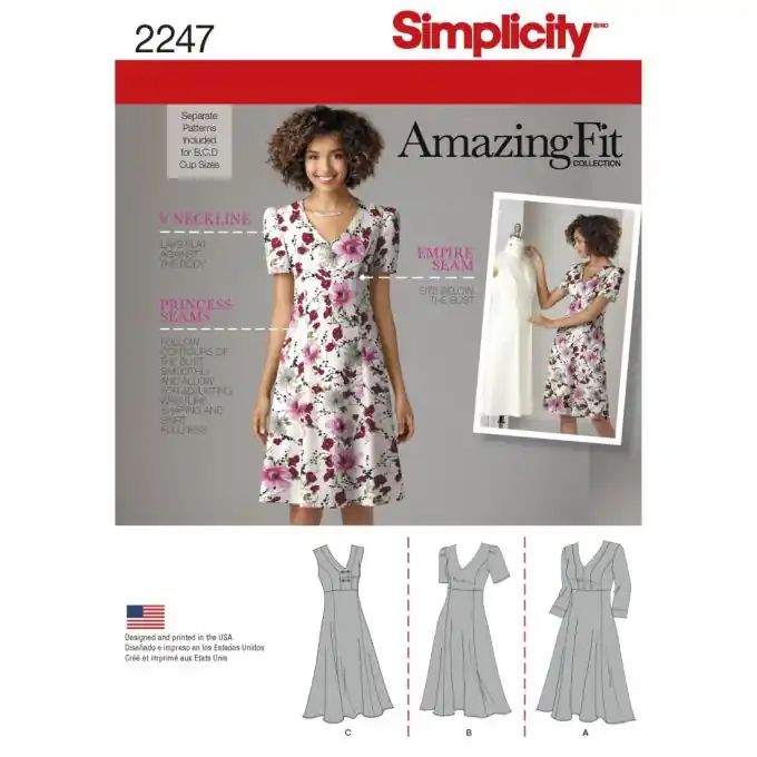 Simplicity Kleid mit individuellen Schnittteilen für Körbchengrößen B, C und D Sonderangebot