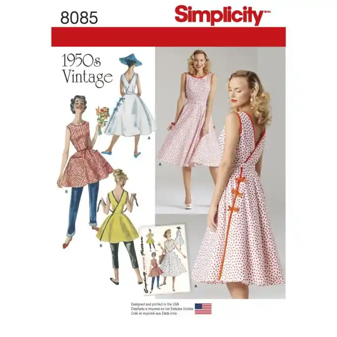 Exklusiv Schnittmuster Simplicity 8085.r5 – Vintage Kleid 1950 Eng/Fr
