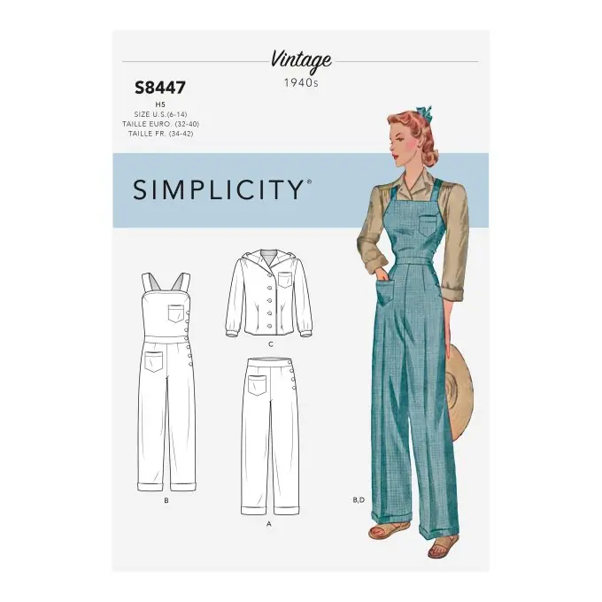 Schnittmuster Simplicity 8447.h5 – Set Latzhose Bluse Eng/Fr Direktkauf