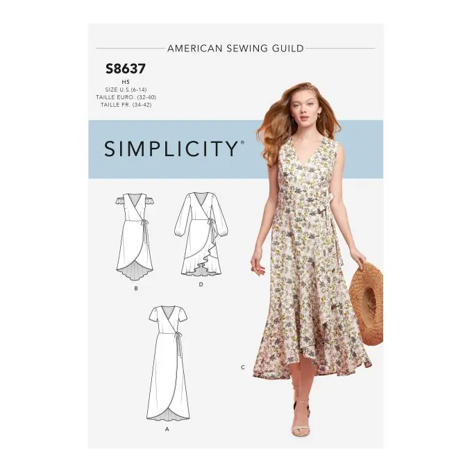 Simplicity 8637.u5 Kleid Wickeloptik Größe 44-52 Neu