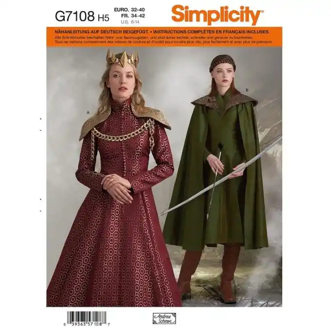Schnittmuster Simplicity 8768.h5 – Cosplay Mantel Cape Eng/FR Neu
