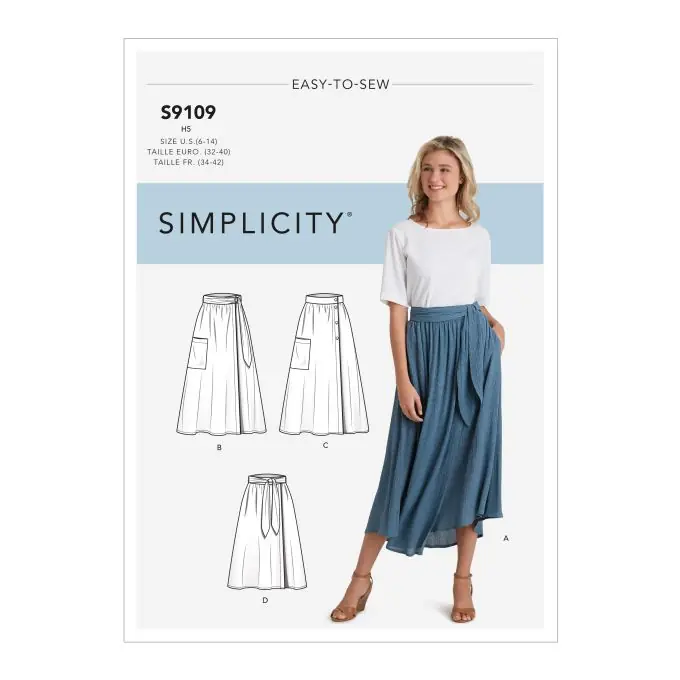 Schnittmuster Simplicity 9109.u5 – langer Wickelrock FR, DE Ausverkauf