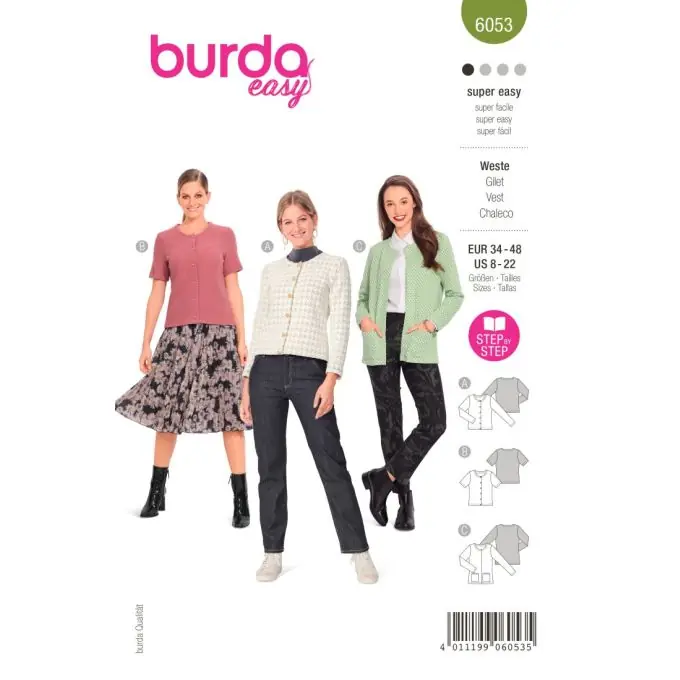 Markenware Burda Cardigan mit Rundhalsausschnitt für Bi-elastische Stoffe