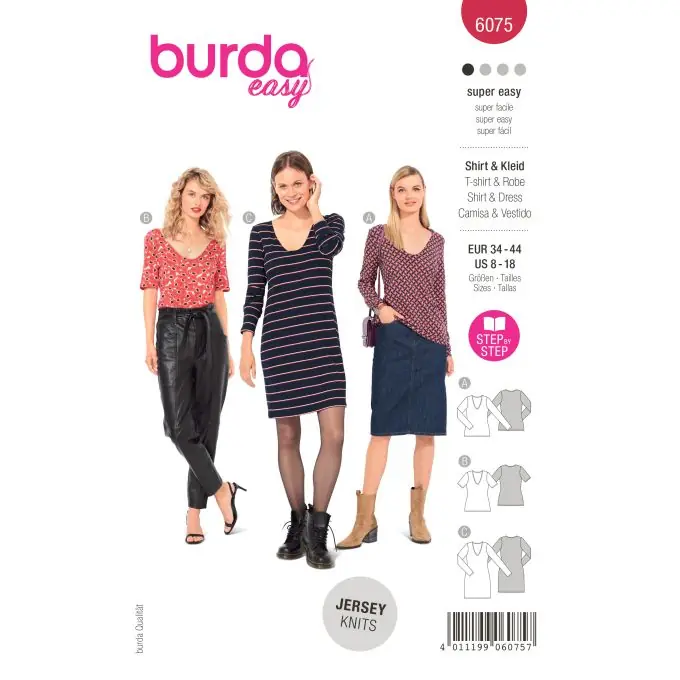 Schnittmuster Burda 6075 – T-Shirt / Kleid mit V-Ausschnitt Neue Ware