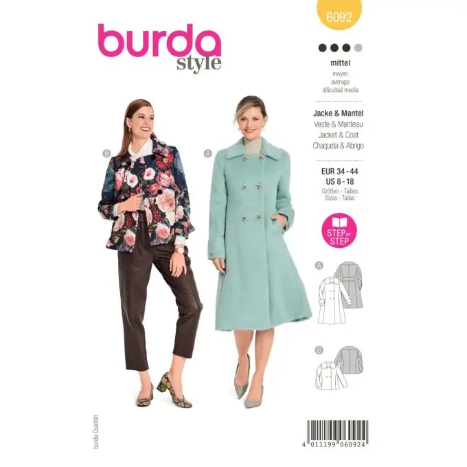 Heute Kaufen Schnittmuster Burda 6092 – Mantel / Jacke