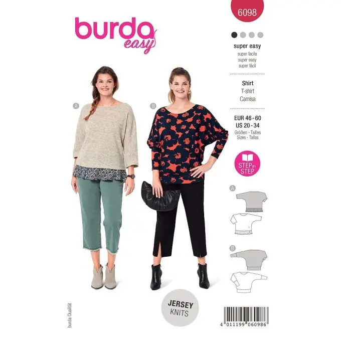 Burda T-Shirt mit Kimono-Ärmeln in Größe 48-62 Geld-Zurück-Garantie