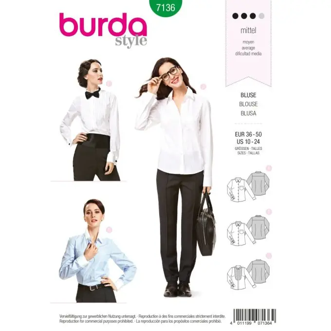 Burda Bluse für Damen mit Rüschen und Stehkragen Kostenloser Versand