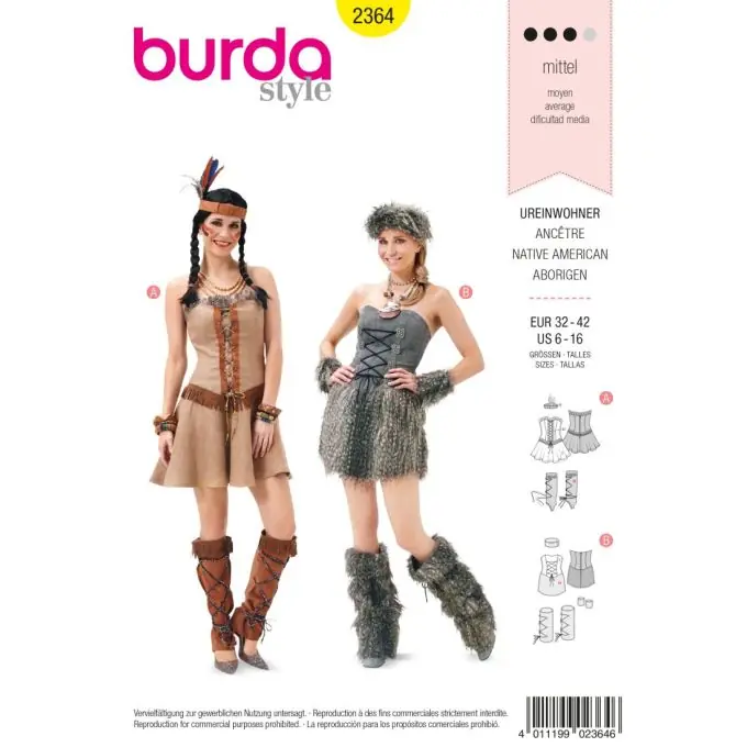 Burda 2364 Schnittmuster Indianerkostüm Geschichte Knallerangebot