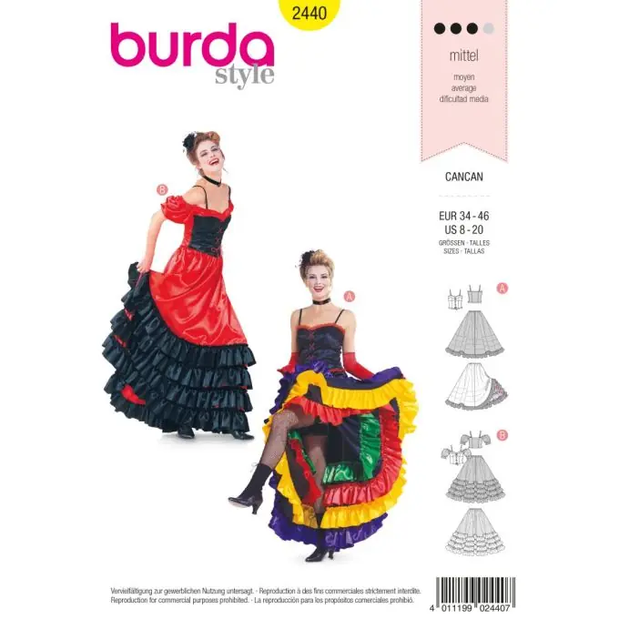 Premium Burda 2440 Schnittmuster Damen French Cancan Kostüm
