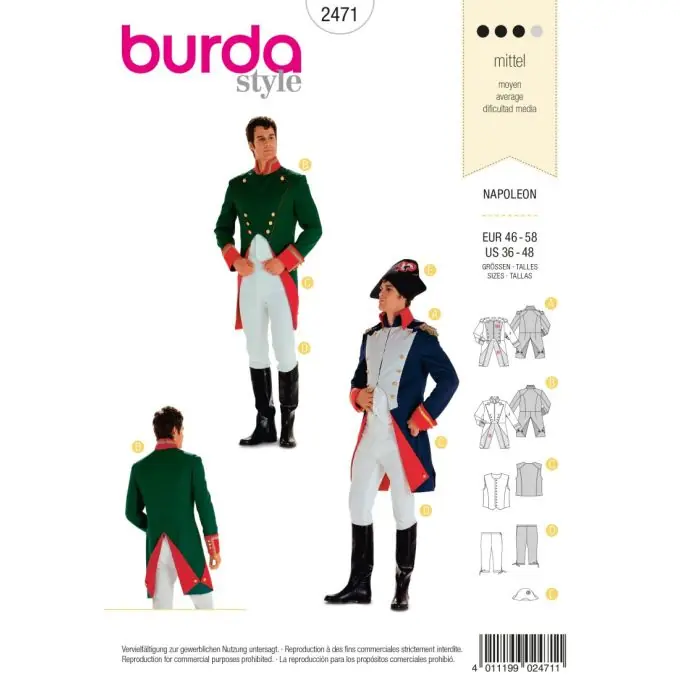 Herren Kostüm Napoleon – Figurbetonte Uniformjacke Begrenztes Angebot