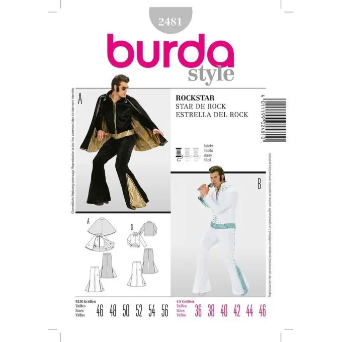 Kostenfreie Lieferung Burda 2481 Herrenkostüm Rockstar Elvis Schnittmuster