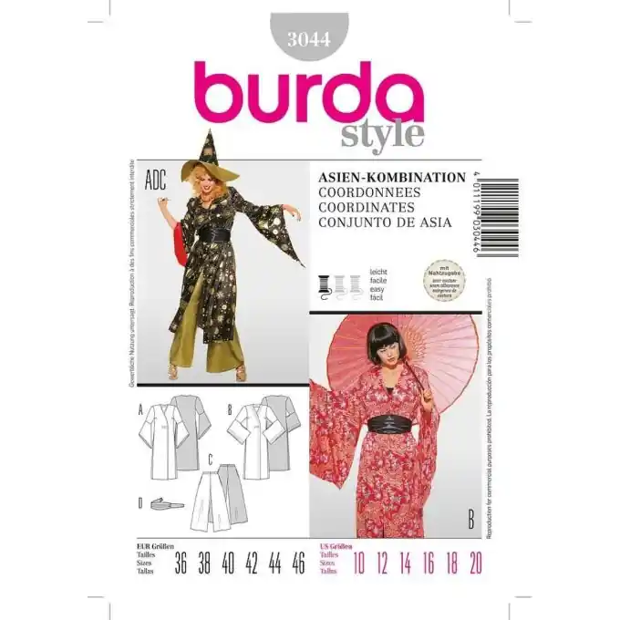 Ab Werk Burda Kimono mit elastischem Tunnelzug und Taschen.