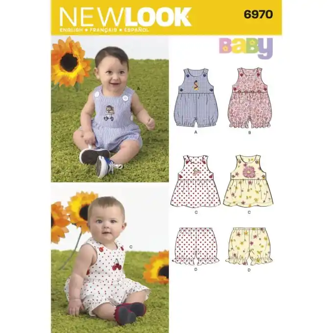 New look Schnittmuster 6970 – Strampel Kleid Höschen Baby ENG/FR/ES Im Trend