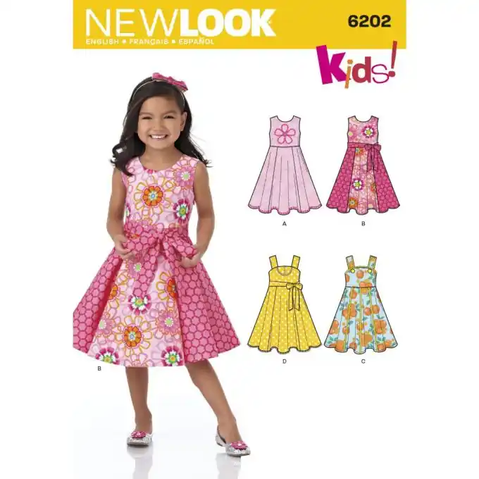 Markenware New look Schnittmuster 6202 Kleid Mädchen ENG/FR/ES