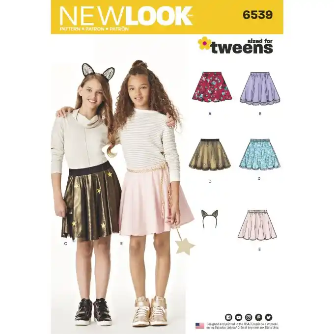Online Kaufen New Look 6539 Schnittmuster Set: Jugendrock & Haarband