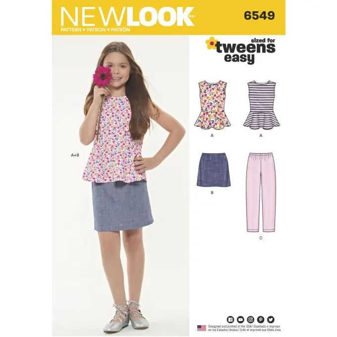 Kostenloser Versand Schnittmuster New Look 6549 – Outfit für Mädchen- FR, EN, ES