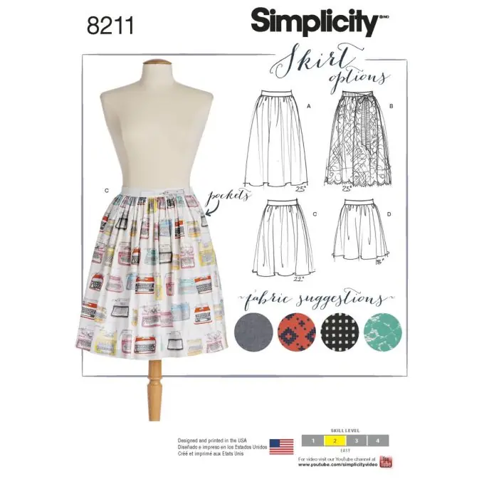 Schnittmuster Simplicity 8211.r5 – Rock 3 Längen Eng/Fr Markenprodukt