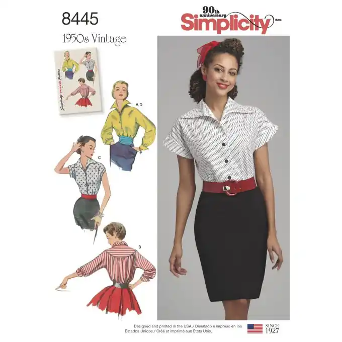 Geprüft Schnittmuster Simplicity 8445.u5 – Vintage Bluse 50er Eng/Fr