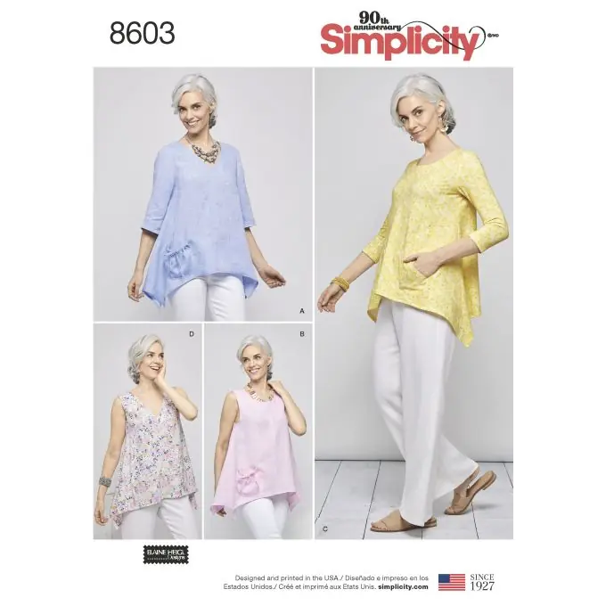Schnittmuster Simplicity 8603.a – Tunika Damen Eng/Fr Neue Kollektion