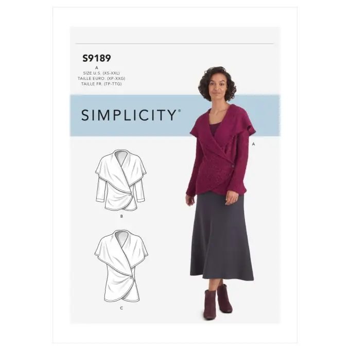 Jetzt Kaufen Schnittmuster Simplicity 9189.a – Wickeljacke aus Strickstoff