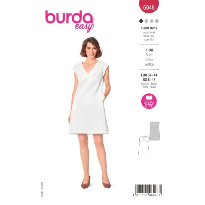 Zertifiziert Burda Kittelkleid mit V-Ausschnitt, ideal für Baumwolle und Leinen
