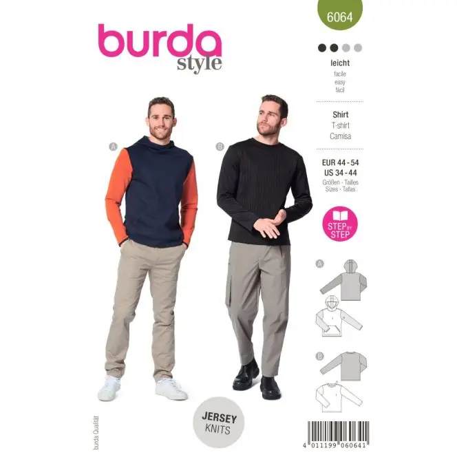 Burda Herren-Kapuzenpullover/Rundhalsausschnitt in Jersey/Sweatshirt-Stoff (Gr. 46-56) Sonderangebot