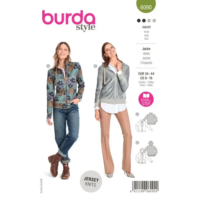 Schnittmuster Burda 6090 – Sweatshirtjacke mit Reißverschluss. Finale Aktion