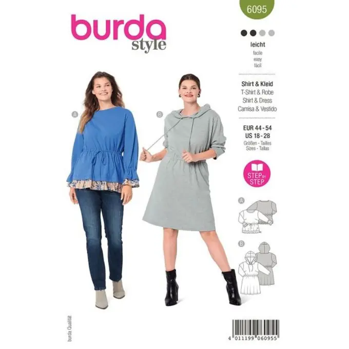 T-Shirt-Kleid mit elastischem Bund in mittleren Größen – Burda Bestseller
