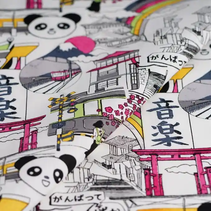 Cretonne Mangas Panda Japan Rosa Beliebt
